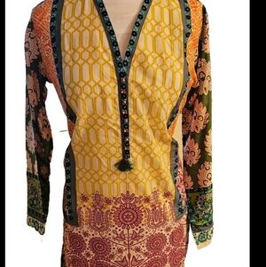 New W Tags Khaadi Pullover Tunic Top Kurta Batik Pattern Multicolor Dress Wmn 12